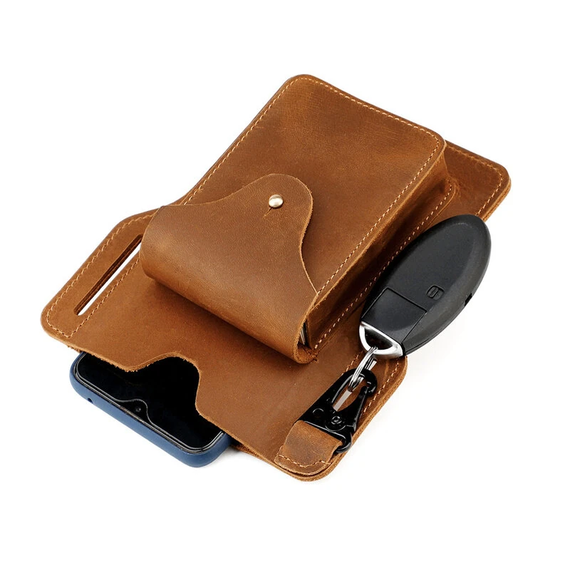(image for) Ekphero Retro Men's Waist Bag Genuine Leather Belt Bag Key Waist Work Pocket Phone Bag for Belt Wearable Holster